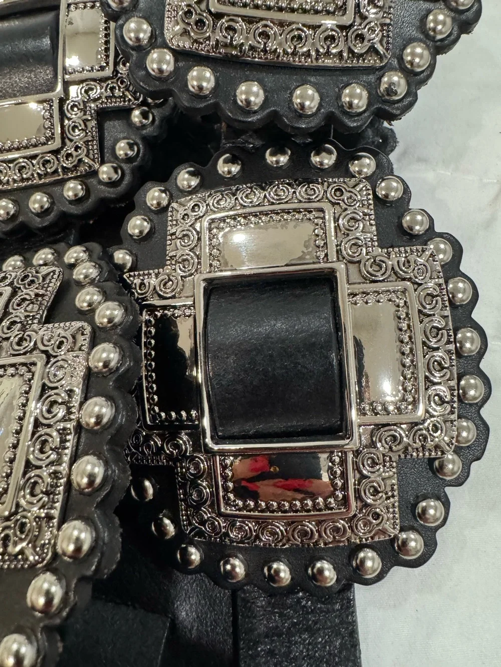 Roper Women Black Cross Concho Belt silver-finished cross-shaped western Large